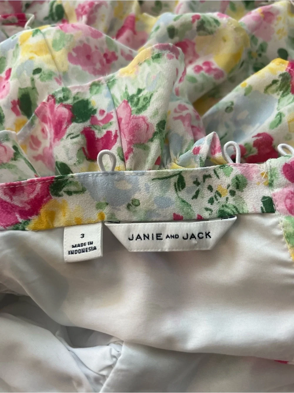 Janie and Jack Floral Ruffle Dress in Pink, Yellow & Green Petticoat Size 3